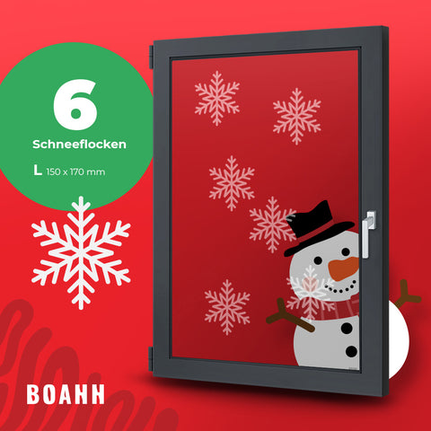 BOAHH Glasdekorfolie - 6 Schneeflocken Größe L (150 x 170 mm)
