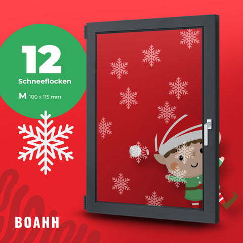 BOAHH Glasdekorfolie - 12 Schneeflocken Größe M (100 x 115 mm)