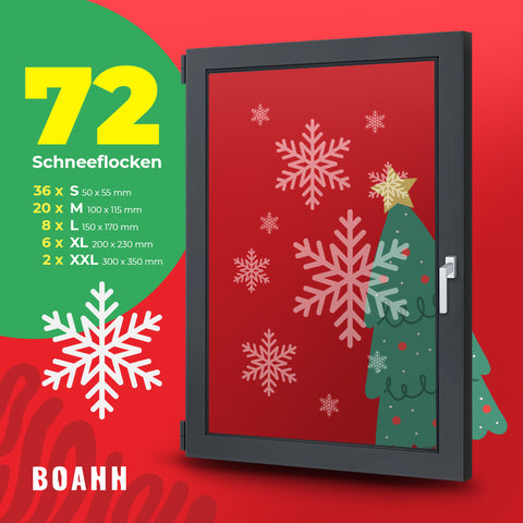 BOAHH Glasdekorfolie - 72 Schneeflocken MIX (S,M,L,XL,XXL)