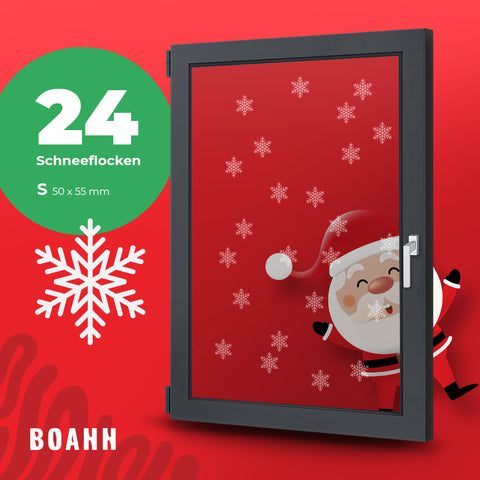 BOAHH Glasdekorfolie - 24 Schneeflocken Größe S (50 x 55 mm)