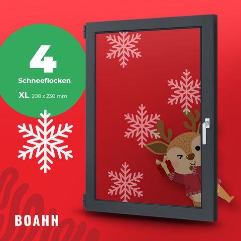BOAHH Glasdekorfolie - 4 Schneeflocken Größe XL (200 x 230 mm)